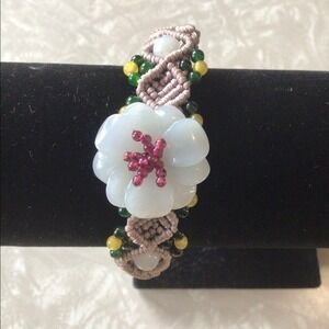 Rhodochrosite adjustable knotted bracelet